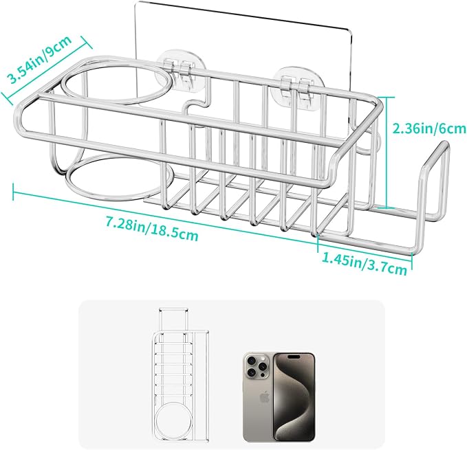 HapiRm 4 in 1 Sink Caddy Sponge Holder, SUS304 Stainless Steel Kitchen Brush Holder and Dish Cloth Hanger, Kitchen Organizers and Storage Essentials - Silver - Image 5