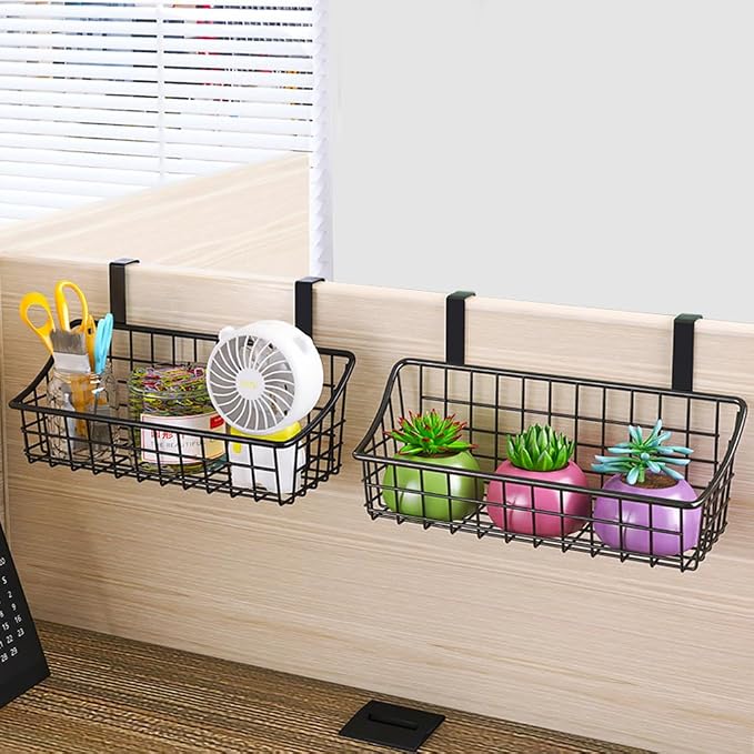 LeleCAT Over Cabinet Door Basket with hook Grid Storage Basket, Kitchen Storage Organizer,Over Cabinet Door Organizer,Hanging it behind a door or on a railing, Small, BLack,2 Pack - Image 3