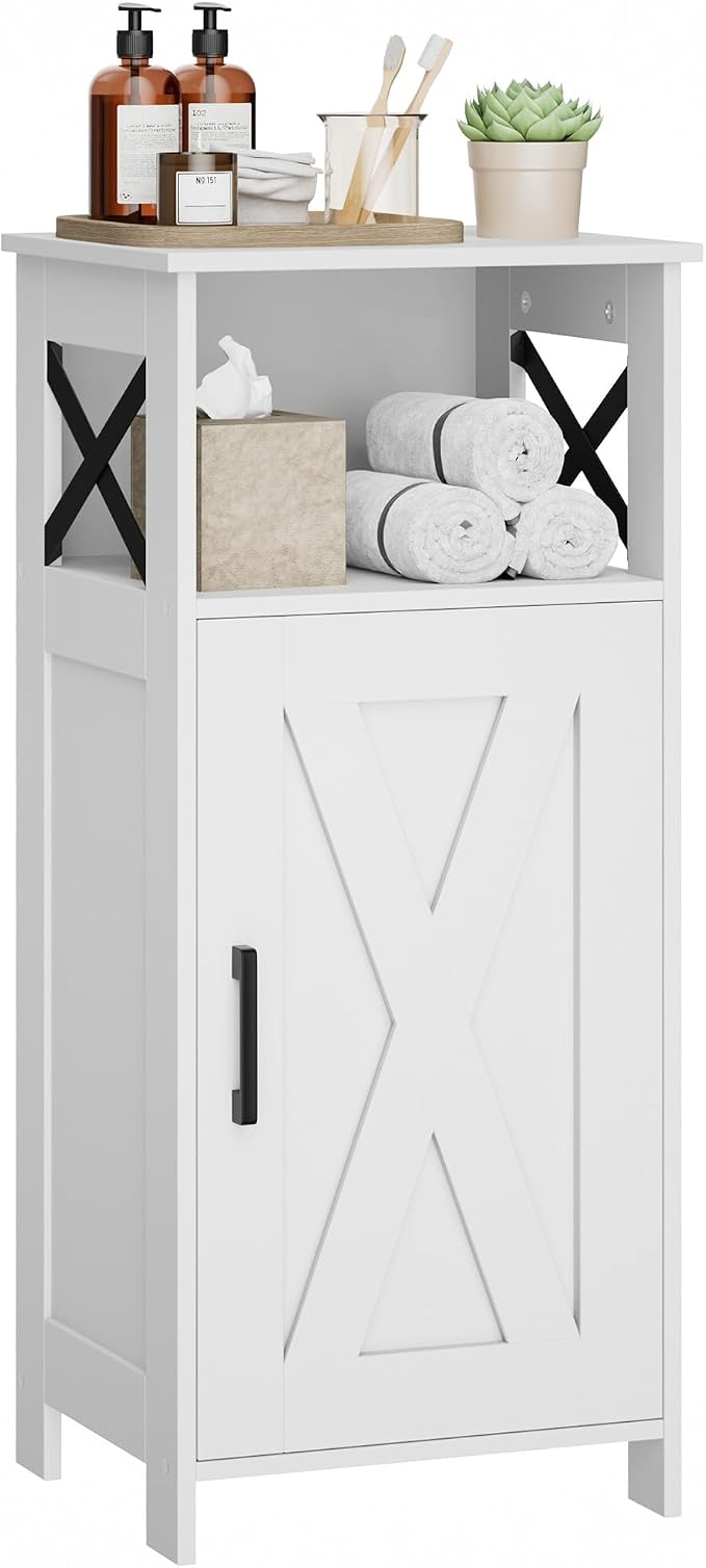 Homhedy Farmhouse Bathroom Storage Cabinet with Doors, Small Floor Cabinet | Toilet Paper Cabinet with Adjustable Shelf, Freestanding Storage Cabinet for Kitchen/Laundry/Living Room, 14"W, White - Image 9