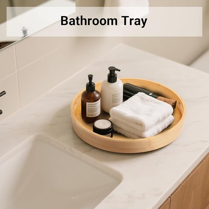 13in Bamboo Lazy Susan Turntable Organizer for Table Top | Spice Turntable Organizer for Kitchen, Round Rotating Serving Tray Turntable Seasoning Organizer for Table Top - Image 3