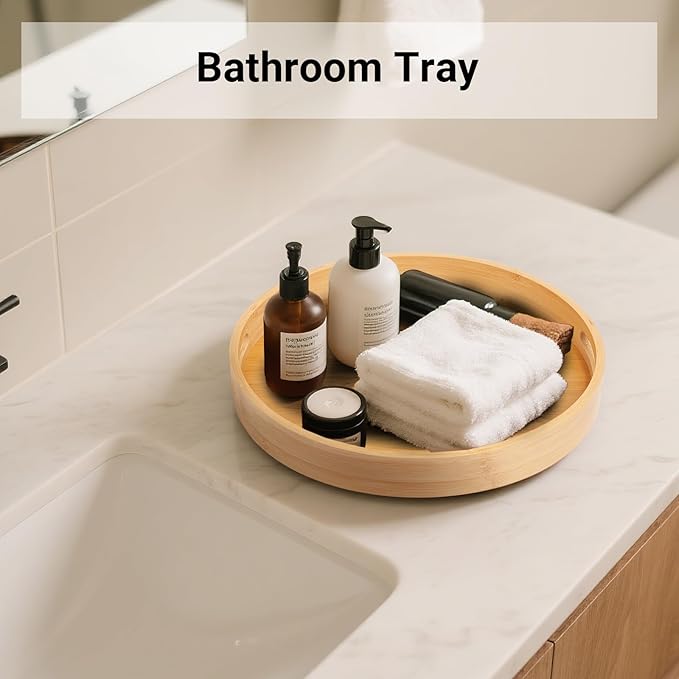 10in Bamboo Lazy Susan Organizer Turntable for Cabinet | Spice Turntable Organizer for Kitchen, Round Rotating Serving Tray Turntable Seasoning Organizer for Table Top - Image 3