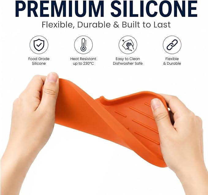 MicoYang Silicone Soap Dish with Drain Spout — Self-Draining Sink Organizer Tray for Bathroom & Kitchen, Sponges, Dispensers & Soap Holder, Non-Slip & Dishwasher Safe, Orange (Medium, 9.6"×5.3") - Image 8