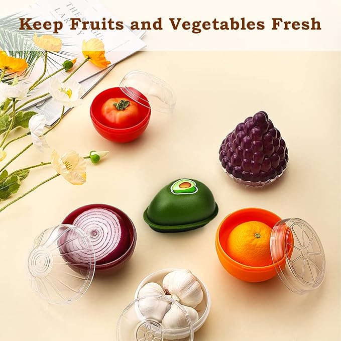 6 PCS Fruit and Vegetable Storage Containers, Reusable Storage Keeper, Lemon Orange Avocado Onion Garlic Tomato Shaped Saver Holder for Fridge, Refrigerator Crisper for Fruit and Vegetable - Image 7