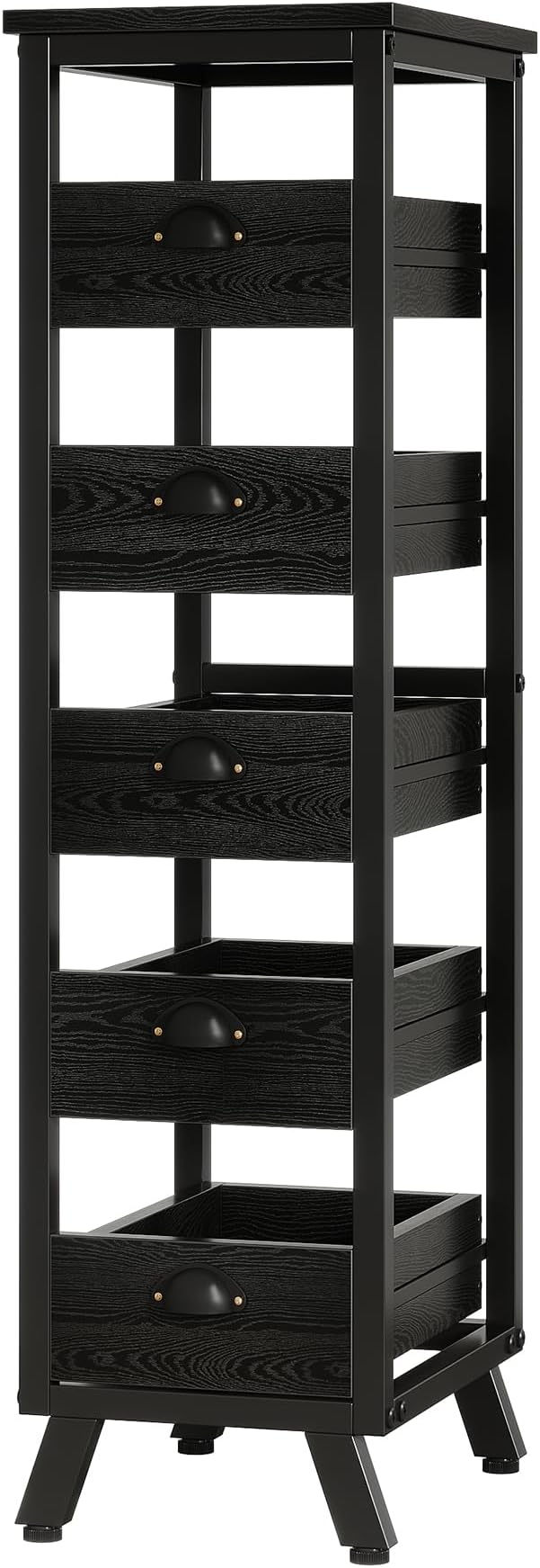 Tribesigns Black Wood Fruit and Vegetable Storage Rack, 5-Tier Narrow Snack Stand Kitchen Stand Fruit Basket, Pull-Out Utility Organizer for Kitchen, Living Room - Image 9