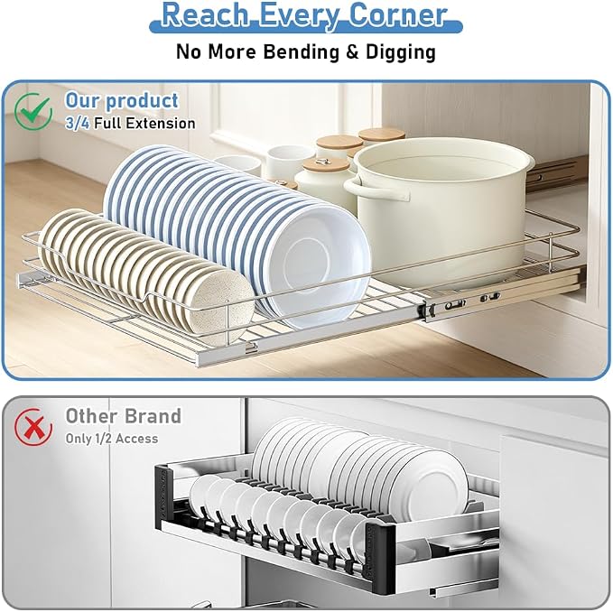 Pull Out Drawer Organizer for Kitchen Cabinets - 14”W x 21”D | Pull Out Cabinet Organizer, Slide Out Drawer for Kitchen Organizers and Storage, Heavy Duty 1 Tier Cabinet Pull Out Shelves - Image 4