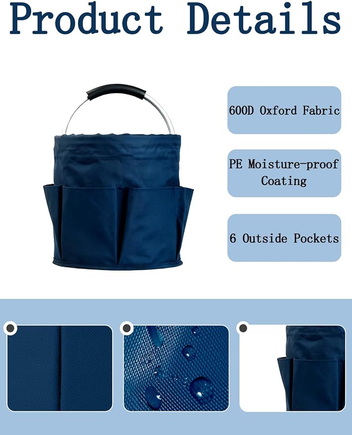 Cleaning Caddy with Handle, for Cleaning Supplies Organizer Bucket | Foldable Storage Tote with 6 Pockets,17L Large Capacity Basket for Household Organizer,Laundry Room,Bathroom & Home - Image 3