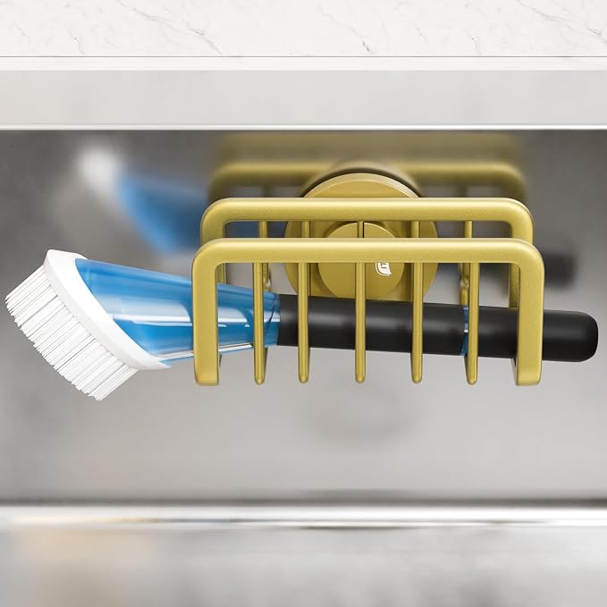 TAILI Gold Sponge Holder for Kitchen Sink with Strong Suction Cup | Removable Sink Caddy for Kitchen Sink Oganizer, Rustproof Aluminum Sink Sponge Holder for Scraper Brushes, Stoppers - Image 9