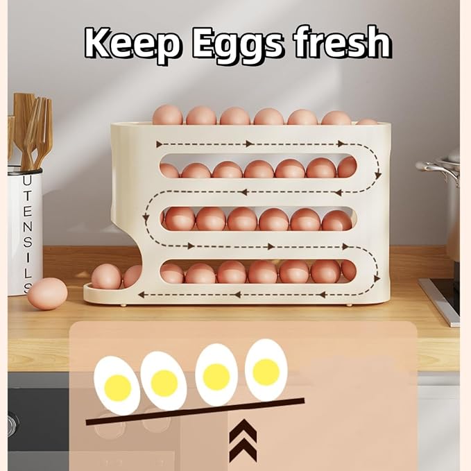 Egg Holder for Fridge, Egg container for refrigerator, Space-Saving Automatic Rolling Eggs Dispenser, 4 Tiers Fridge Egg Rack for Refrigerator Holds up to 30 pcs - Image 7