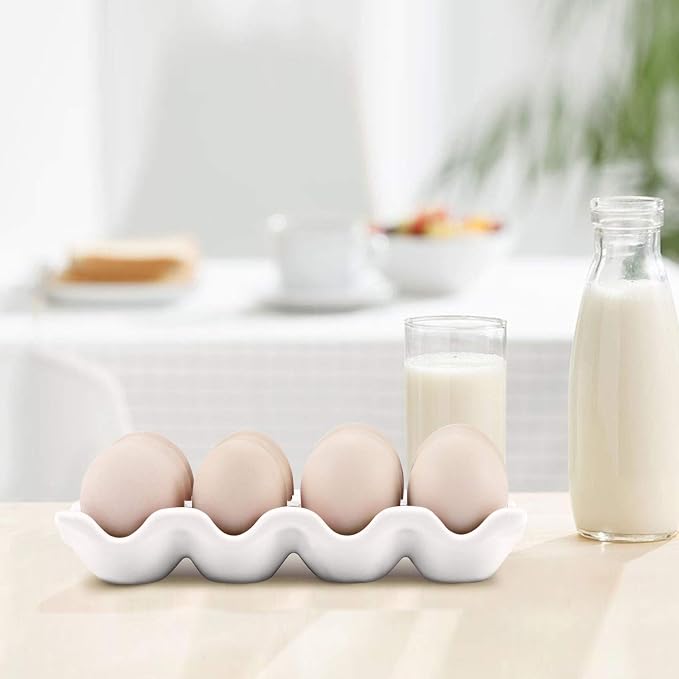 Flexzion Egg Ceramic & Porcelain Egg Holder, 12-Piece Non-Slip Tray Storage Box, White - Image 4
