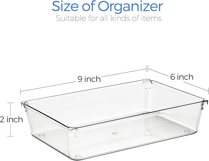 Ravinte 6 Pack Drawer Organizer, 6" x 9" Plastic Storage Bins | Acrylic Tray Design, Non-Slip Pads, For Makeup, Jewelry, Kitchen Utensils, Bathroom, Office Storage - Image 3