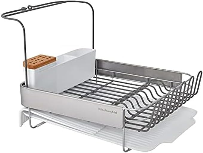 KitchenAid Full Size Compact to Full Capactiy Expandable Rust Resistant Dish Rack, with Self Draining Angled Drainboard and Removable Flatware Caddy, 24-Inch, White by Unknown