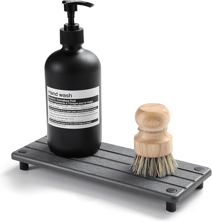 2 Pack Fast Drying Water Absorbing Diatomite Stone Mat Tray for Kitchen & Bathroom Counter - Instant Dry Sink Caddy Organizer - Vanity Holder for Soap and Sponge – Charcoal 10" x 4" - Image 7