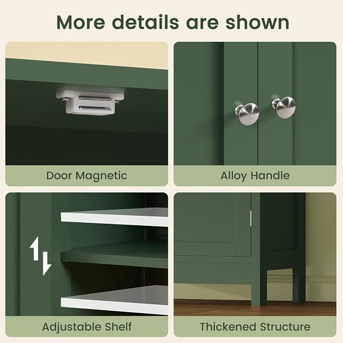 Iwell Bathroom Cabinet, Bathroom Storage Cabinet with 2 Doors & 3 Shelves, 3 Heights Available, for Living Room, Entryway, Home Office, Green - Image 7