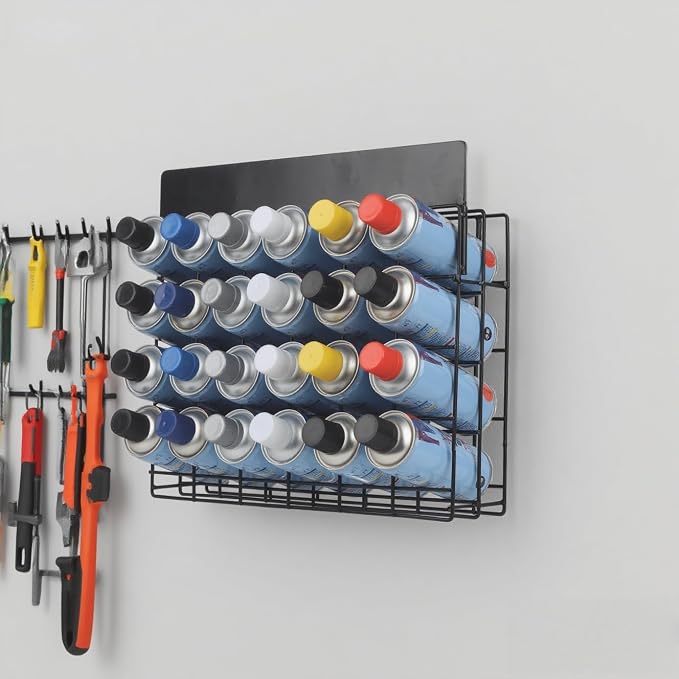 Spray Can Holder Storage Rack - Wall Mounted Metal Paint Bottle Organizer with A Removable Name Label Aerosol Can Holder Holds 24 Cans No Installation Required - Image 6