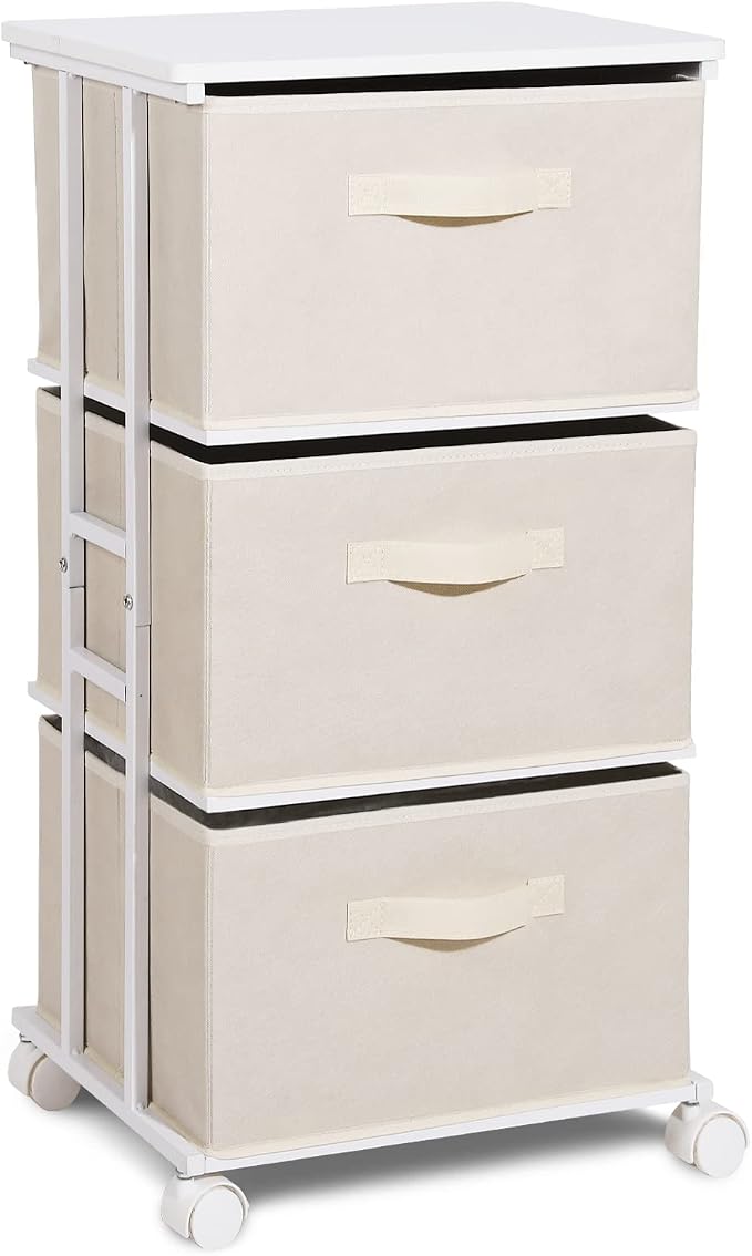 MAX Houser Dresser Tower with 3 Drawers for Bedroom, Fabric Storage Organizer Unit, Chest of Drawers with with WoodTop, Small Vertical Storage for Guest Room, Closet, Entryway(Beige) by MAXHouser