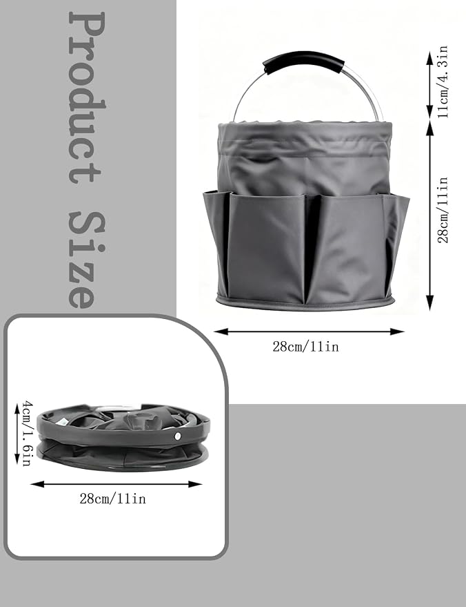 Cleaning Caddy with Handle, for Cleaning Supplies Organizer Bucket | Foldable Storage Tote with 6 Pockets,17L Large Capacity Basket for Household Organizer,Laundry Room,Bathroom & Home - Image 2