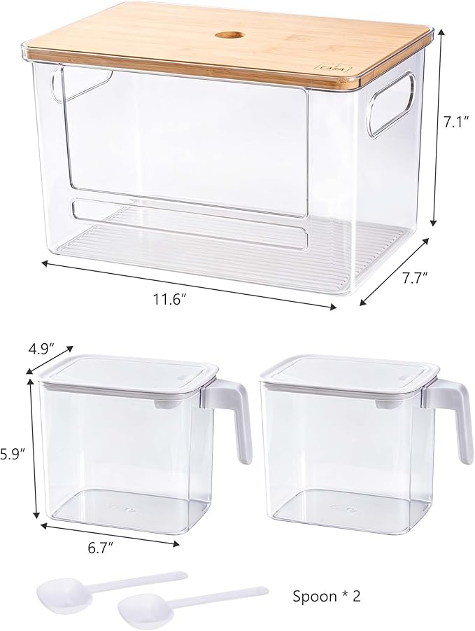 iCASA 3 in 1 Trash Bag and Dishwasher Pod Organizer Garbage Bags Dispenser | Large Acrylic Trash Bag Holder with Bamboo Lid, with 2 Pack Laundry Detergent Pods Container, Under Kitchen Sink Organizer - Image 3