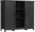 Iwell Storage Cabinet with 2 Doors and 4 Storage Shelves, Bathroom Cabinet, Cupboard for Living Room, Home Office, Entryway, Black by IWELL