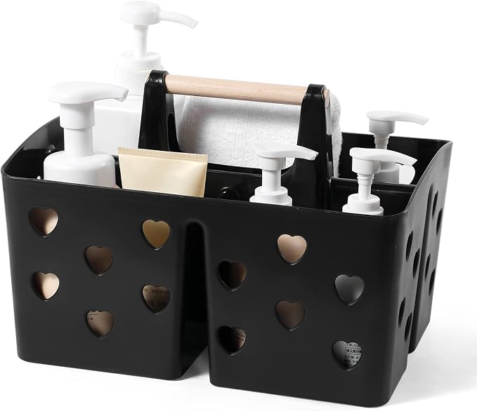 Portable Shower Caddy Plastic Shower Basket Organizer with Handle, Black | Divided Bathroom Caddy Storage Cleanning Caddy Tote for College, Dorm Room, Kitchen by Anyoifax
