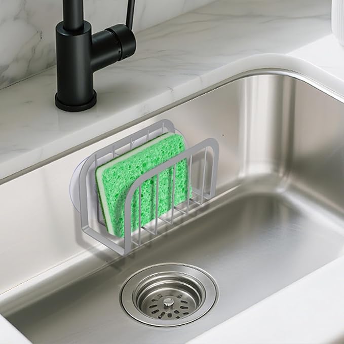 Sponge Holder for Kitchen Sink,Kitchen Sink Caddy with Sponge Holder-Silver - Image 4