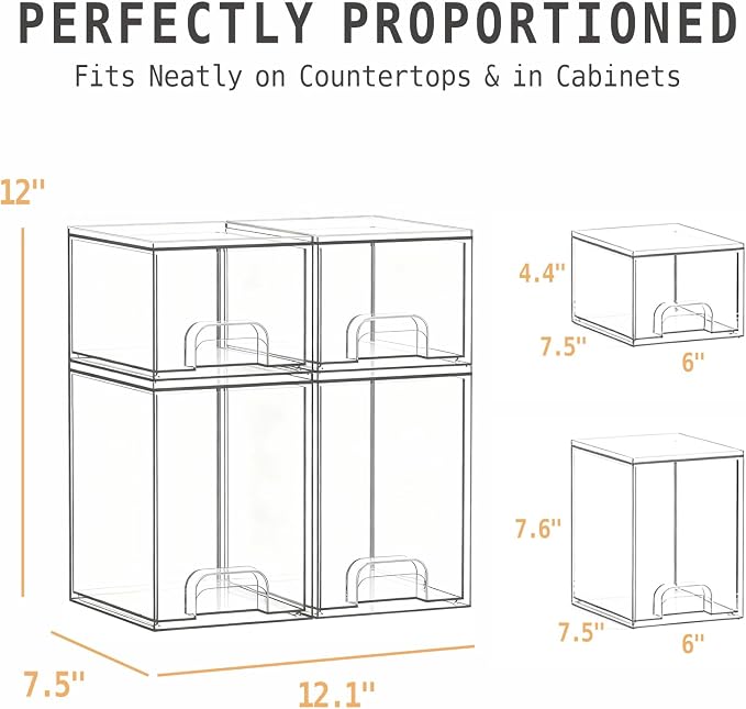 Baby Bottle Organizer, Stackable Storage Drawers Acrylic | Large capacity 4-piece set with non-slip pads. Great for baby bottles, pump parts, kitchen countertop, pantry, and vanity. - Image 2