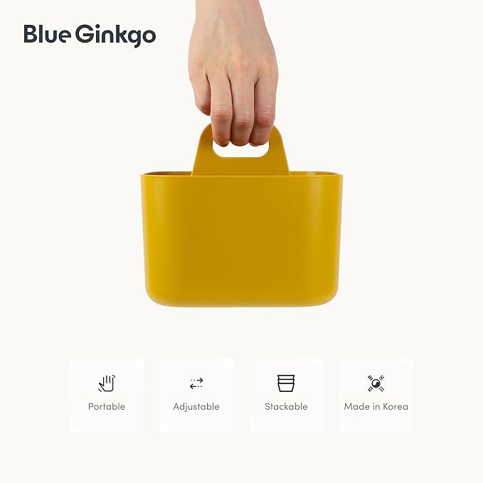 BLUE GINKGO Stackable Organizer Caddy, Square, Yellow, Made in Korea | Portable. Adjustable. Home, Office & School Storage. - Image 5
