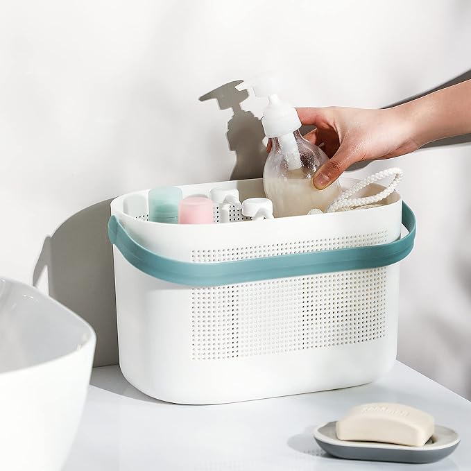 Plastic Portable Shower Caddy Basket, Storage Organizer with Handle, Green | Bottom Drain Holes, Keep Dry, Sturdy and Durable, Easy to Carry for Bathroom, Kitchen, Dorm Room, RV, College - Image 2
