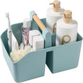 rejomiik Plastic Shower Caddy, Portable Basket with Bamboo Handle, Blue | Cleaning Caddy Organizer Tote for Bathroom, College Dorm Essentials, Bath Toy Storage, Cleaning Supplies by rejomiik