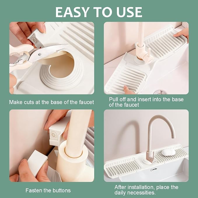 24 Inch Upgraded Draining Mat Folding faucet Mat for Bathroom Sink Splash Guard 7° Slope with Button Lock Water Draining Pad for Kitchen Bathroom Bar(Beige) - Image 5