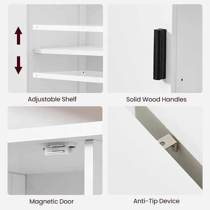Iwell Storage Cabinet with 2 Doors and 4 Storage Shelves, Buffet Cabinet, Bathroom Cabinet for Living Room, Entryway, Home Office, White - Image 6