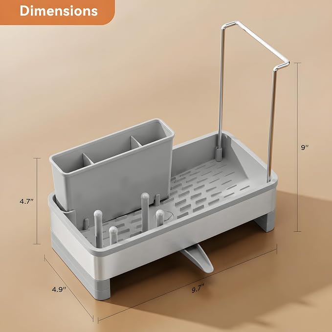 Laveshop Sponge Holder for Kitchen Sink, Rustproof Stainless Steel Sink Caddy with Auto-Drain, Removable Brush Holders, Soap and Dishcloth Organizer, Gray - Image 6