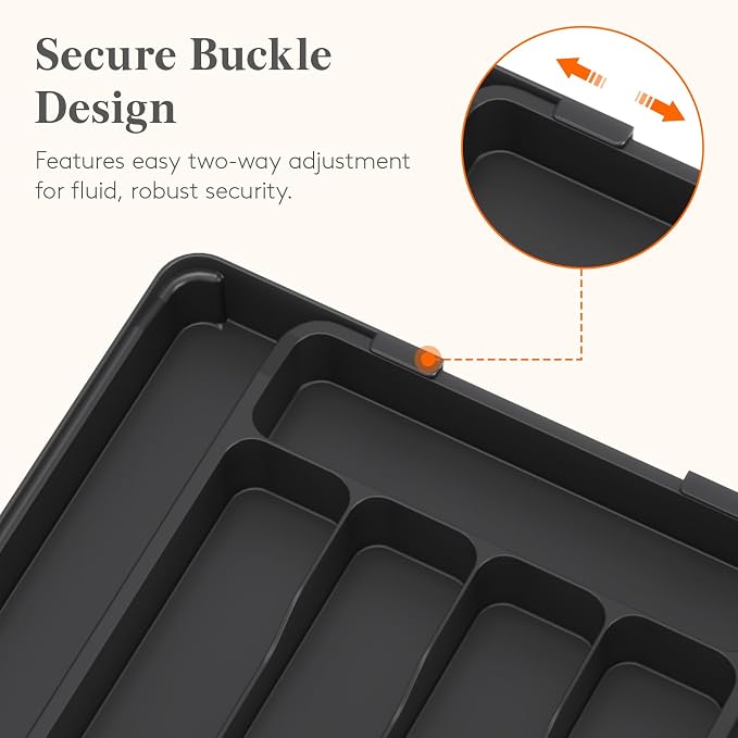 Lifewit Silverware Organizer for Drawer, Expandable Utensil Tray, BPA-Free Adjustable Cutlery Holder for Kitchen Storage, 8.1-13.9 x 11.3, Black - Image 4
