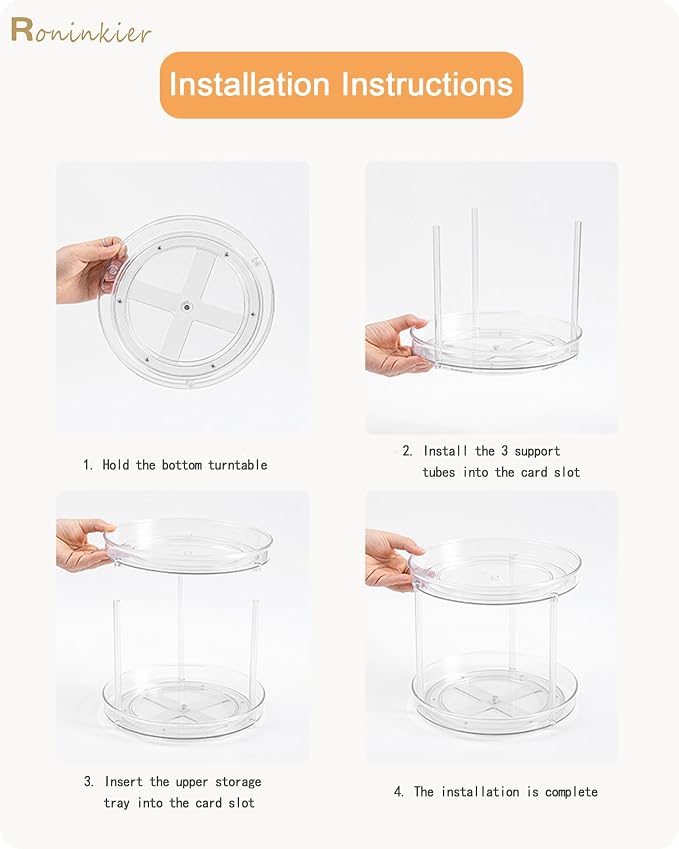 2-Tier Lazy Susan Organizer, Clear PET Rotating Tray 11-Inch | Double Layer Vertical Storage Rack for Kitchen Pantry or Bathroom Vanity, Smooth 360 Spin Access with 1.6 In Anti Drop Edges - Image 5