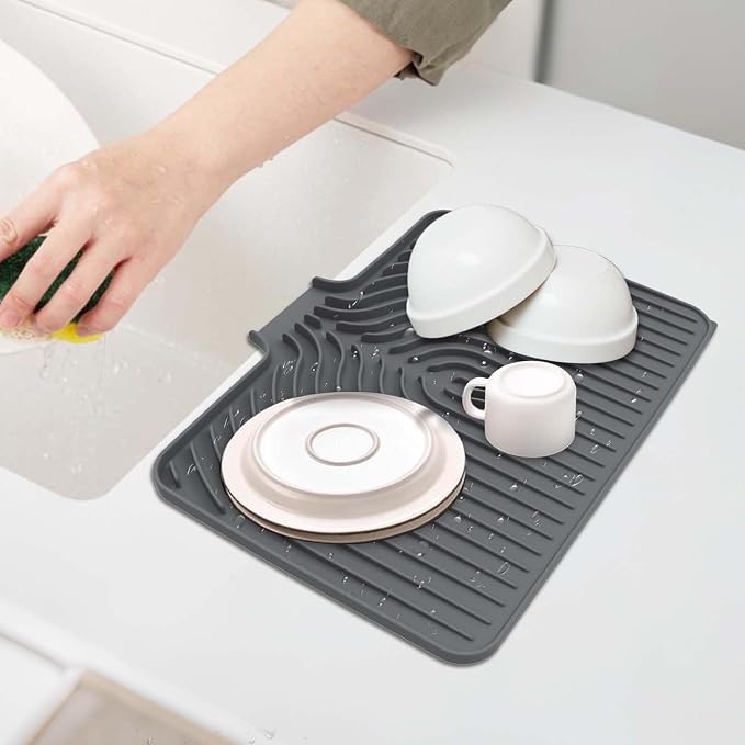 GUUKIN Dish Drying Mat, 14.7"x10.2" Drying Matt Kitchen Counter, Non-Slip Drying Pad, Easy Clean Pad for Countertop Protection, Multi-Functional Use (Grey) - Image 7