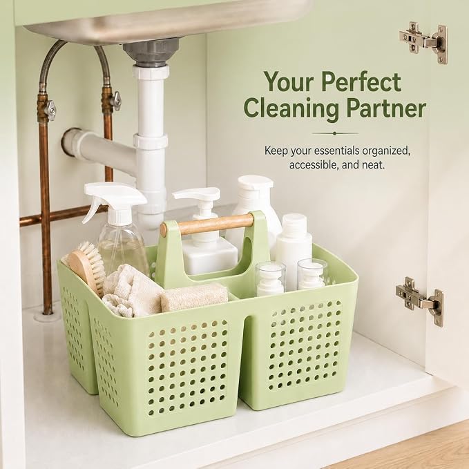 Portable Shower Caddy Basket with 3 Compartments and Handle, Grass Green | Plastic Divided Storage Caddy for Camping, RVs, Outdoor Showers, Bathrooms, Laundry Rooms and Cleaning Supplies - Image 8