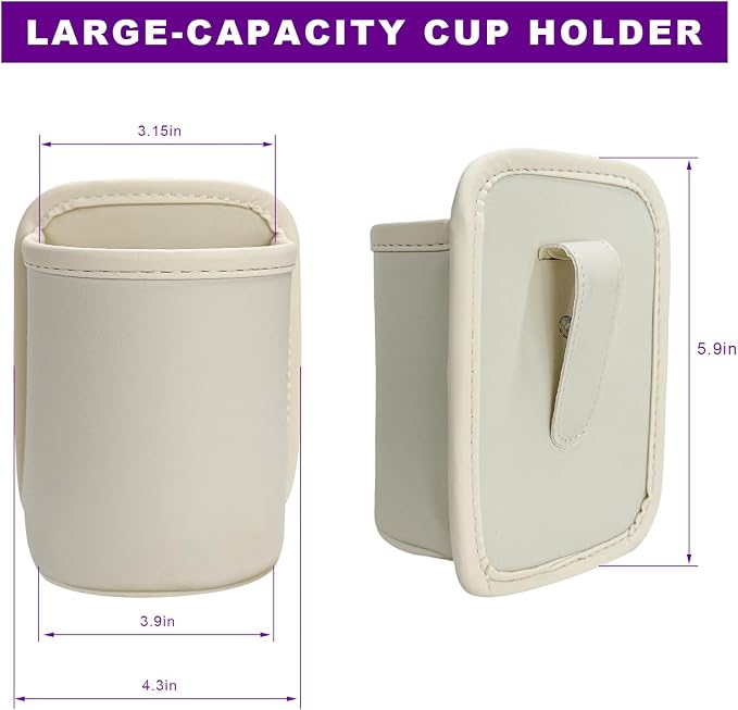 Large Car Door Cup Holders, Clip On Beverage Drink Holder Vehicle Door Storage Organizer, Scratch-Resistant Leather Water Bottle Hanging Holder for SUV Sedan Truck (White) - Image 2