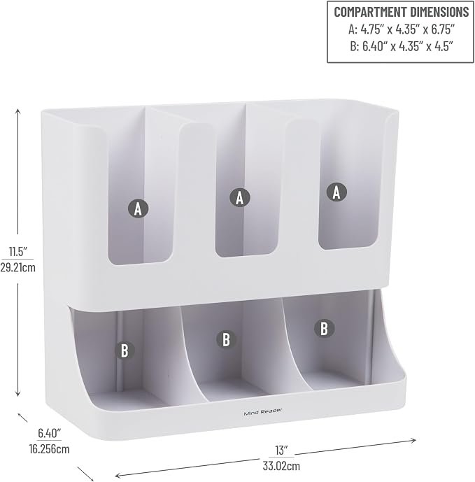 Mind Reader Cup and Condiment Station, 13 Inch Countertop Coffee Bar Organizer with 6 Compartments, Storage Caddy for Cups, Lids and Packets, Plastic, White 13" L x 6.4" W x 11.5" H (Pack of 4) - Image 3