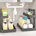 Bamboo Under Sink Organizer 2 Pack, 2-Tier Pull Out Cabinet Organizer | Kitchen Sink Organizer | Bathroom Cabinet Organizer | Cleaning Supply Storage | L-Shape | 3-Level Adjustable | Natural Bamboo by WisuceHome