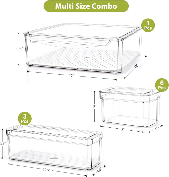 10 Pack Refrigerator Pantry Organizer Bins with Lids, Fridge Organizer Bins | BPA-Free Stackable Clear Plastic Food Storage Bins for Kitchen,Countertops,Cabinets,Fridge,Drinks,Fruits,Vegetables - Image 7