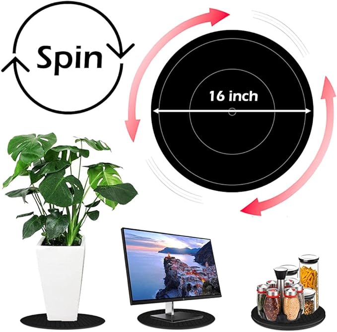 16 Inch Lazy Susan Turntable - Heavy Duty Rotating Swivel Steel Ball Bearings - Flat Base Stand for TV/Computer/Monitor/Arts/Crafts/Bonsai/Statue/Cabinet Organizer (2 Pack/Black) - Image 3