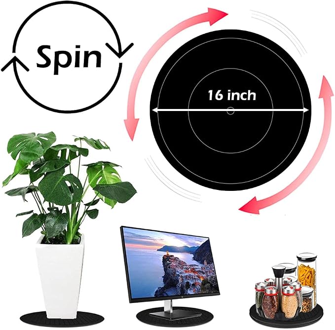 16Inch Lazy Susan Turntable - Heavy Duty Rotating Swivel Steel Ball Bearings - Flat Base Stand for TV/Computer/Monitor/Arts/Crafts/Bonsai/Christmas Tree/Cabinet Organizer(Plastic&Black) - Image 4