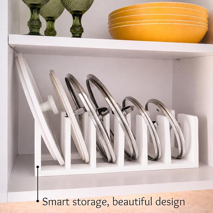 Pot Organizers Inside Cabinet – Pot Lid & Plate Rack for Cabinet, Multi-Use Storage for Lid Organizer Inside Cabinet - Cutting Boards, Baking Sheets & Trays - Fits Under Cabinet or Drawer (White) - Image 3