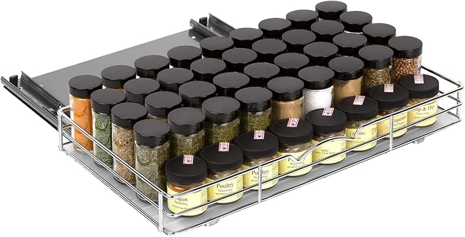 Pull-Out Cabinet Spice Rack Organizer, 18 ⅜"W x 10 ½"D x 2 ¾"H | Slim Slide-Out Storage for Spices, Bottles & Jars, Premium Heavy-Duty Steel, Easy Install for Narrow Kitchen Cabinets, Chrome by HOLDN%E2%80%99STORAGE