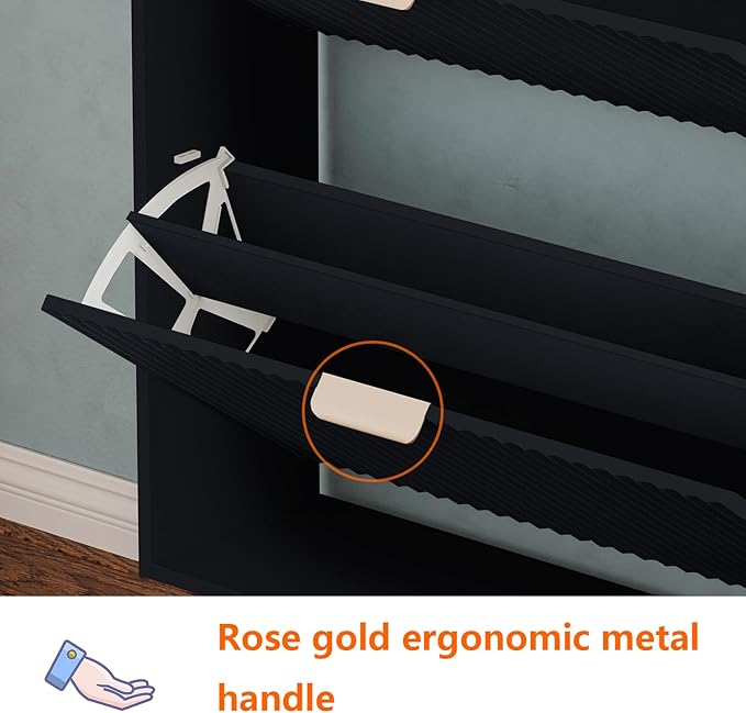 Shoe Cabinet Storage,Modern Freestanding Organizer with 3 Flip Drawers,Narrow Shoe Rack Cabinet for Entryway,Black - Image 5
