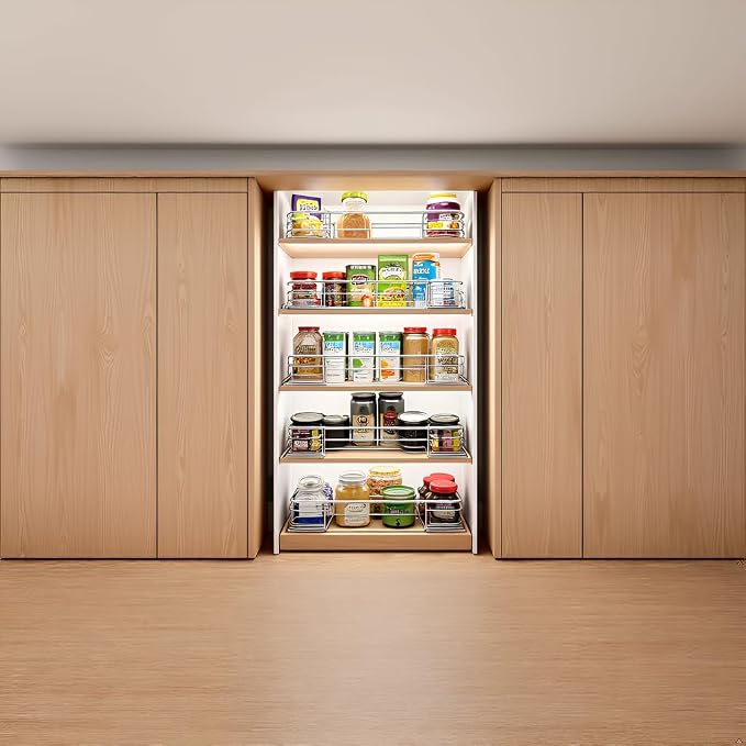 Pull Out Shelves For Kitchen Cabinets 11" W x 21" D, Chrome | Heavy-Gauge Wire Kitchen Cabinet Organizer, 100 lbs Capacity, Ball-Bearing Glides, Min 12" Opening, Under Sink Organizer - Image 8