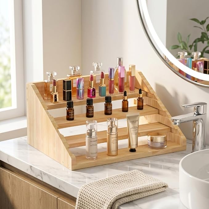 Solid Wood Spice Rack Organizer for Countertop & Cabinet, 4 Tier Adjustable Wooden Spice Shelf with Sliding Track, Premium Step Seasoning Bottle Holder for Kitchen, Pantry, Office, Natural Wood Color - Image 8