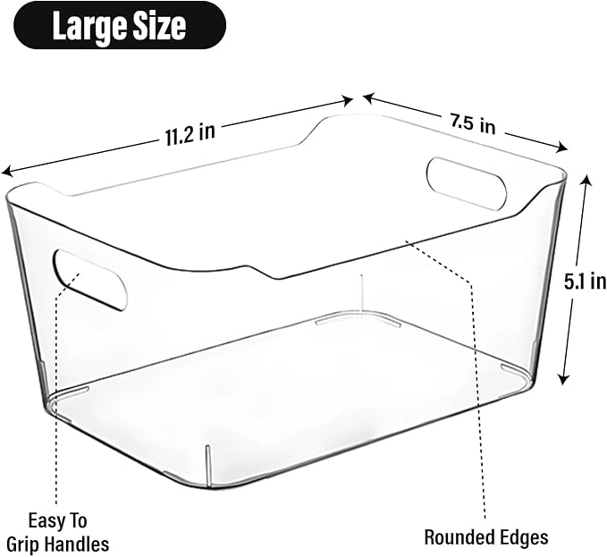 Clear Plastic Storage Bins, Pantry Organizers and Storage Containers, Large Fridge Organizer Bins, Home Kitchen Cabinet Organizer, Medicine Cabinet Bin for Organizing Freezer Closet - Image 2