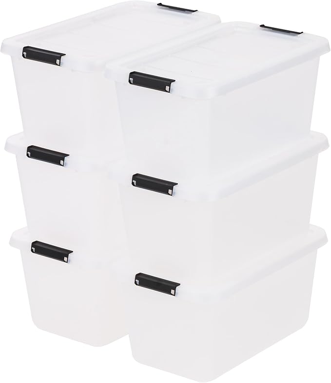 IRIS USA 6-Pack 13.5 Quart Clip Box with Latching Lid | Latching lid secures office and household supplies. Stackable, nestable design maximizes storage space - Image 9