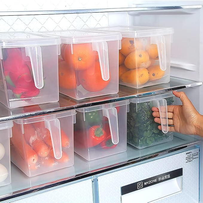 Sooyee Fridge Storage Containers Produce Saver, 4 Pack x 4L Stackable Refrigerator Organizer Keeper with Handle To Keep Fresh for Produce, Food,Fruits, Vegetables, Meat and Fish,Clear - Image 2