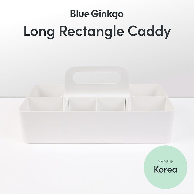 BLUE GINKGO Stackable Organizer Caddy, Long, White, Made in Korea | Portable. Adjustable. Home, Office & School Storage. - Image 2